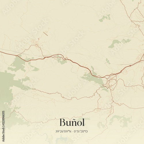 Retro Spanish map of Bu�ol, Comunidad Valenciana. Vintage street map.