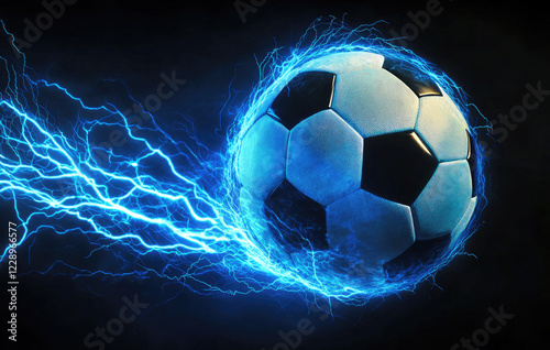 Glowing Soccer Ball Surrounded by Electric Blue Energy