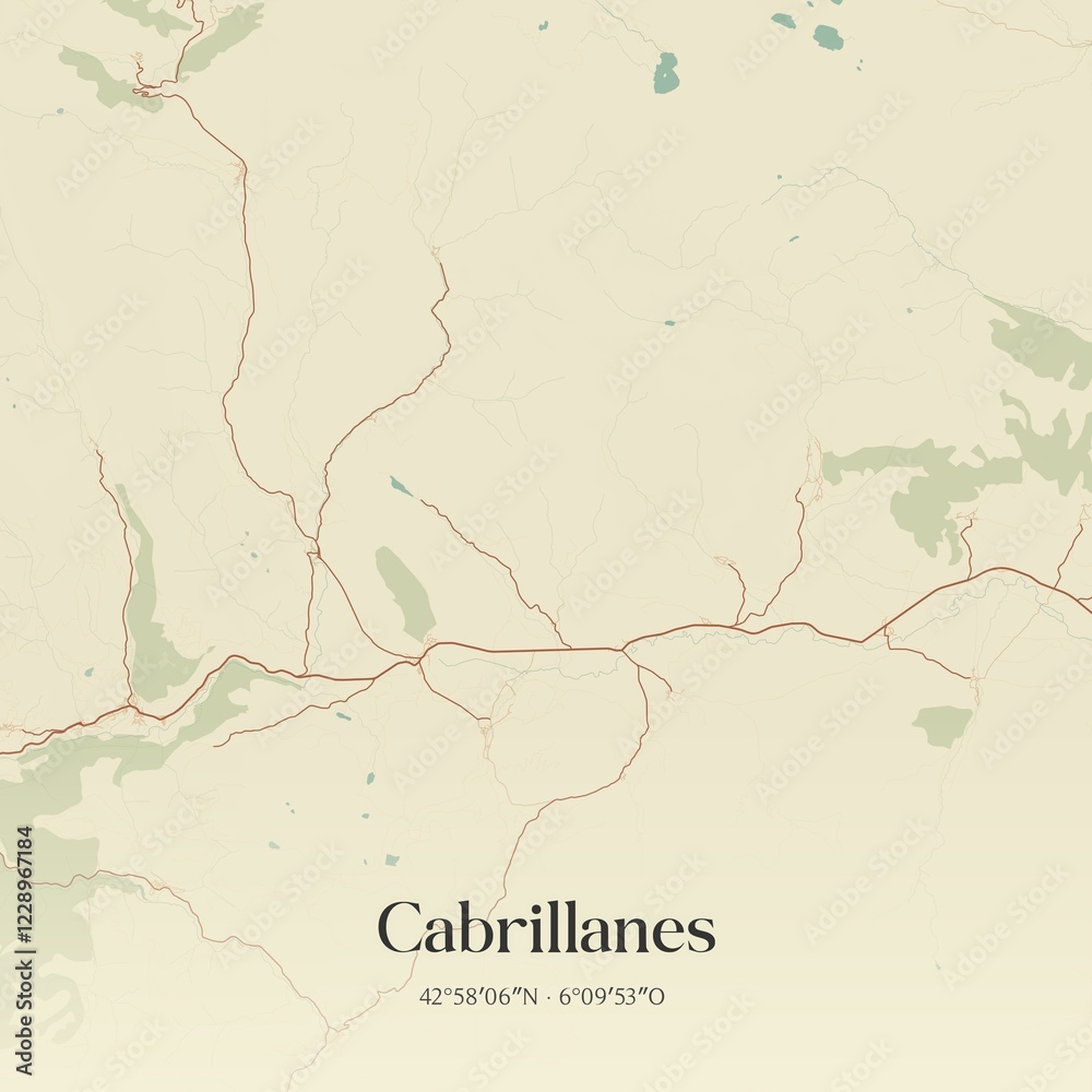 Fototapeta premium Retro Spanish map of Cabrillanes, Castilla y Le�n. Vintage street map.