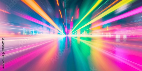 Vibrant Neon Lights Abstract Motion Blur Background.