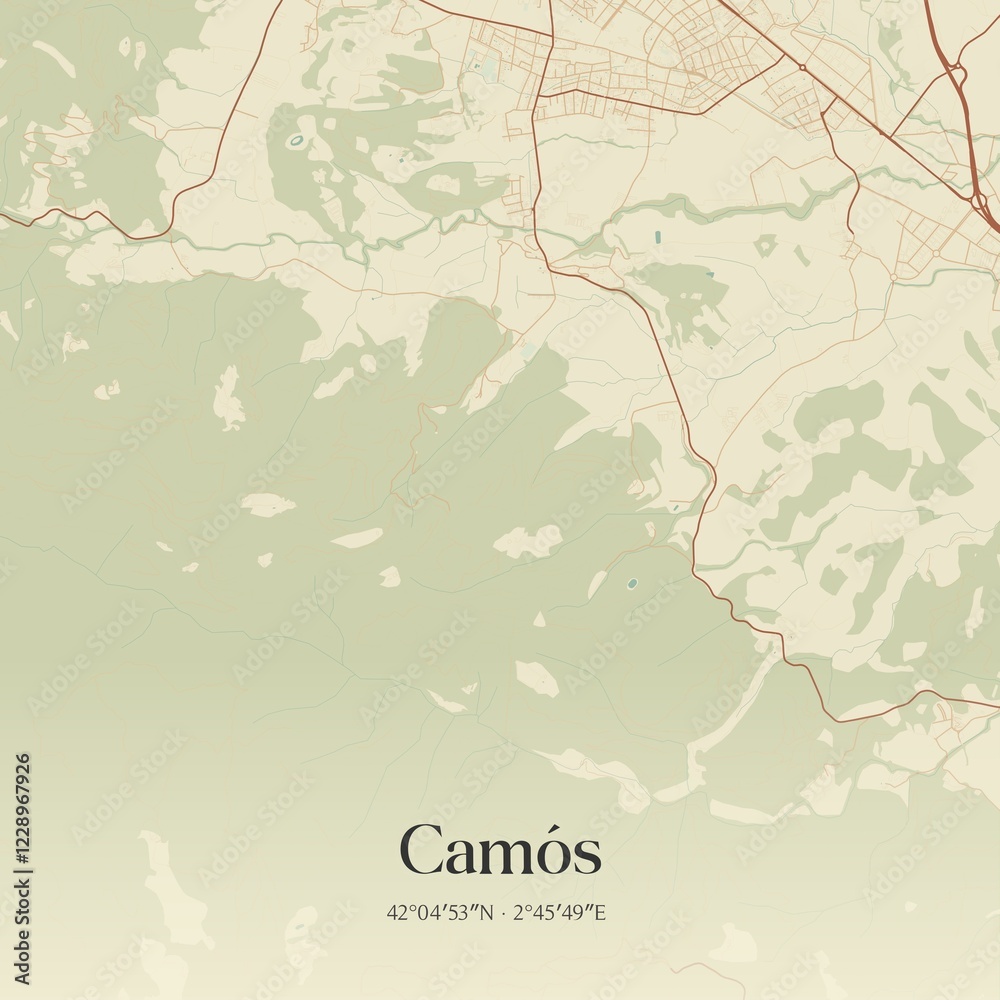 Obraz premium Retro Spanish map of Cam�s, Catalu�a. Vintage street map.