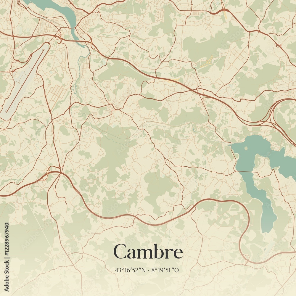 Fototapeta premium Retro Spanish map of Cambre, Galicia. Vintage street map.