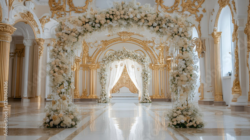 Elegant Wedding Ceremony Archway in Luxurious Palace Setting Stock Photo photo