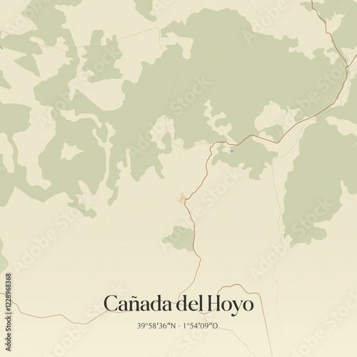 Retro Spanish map of Ca�ada del Hoyo, Castilla-La Mancha. Vintage street map.