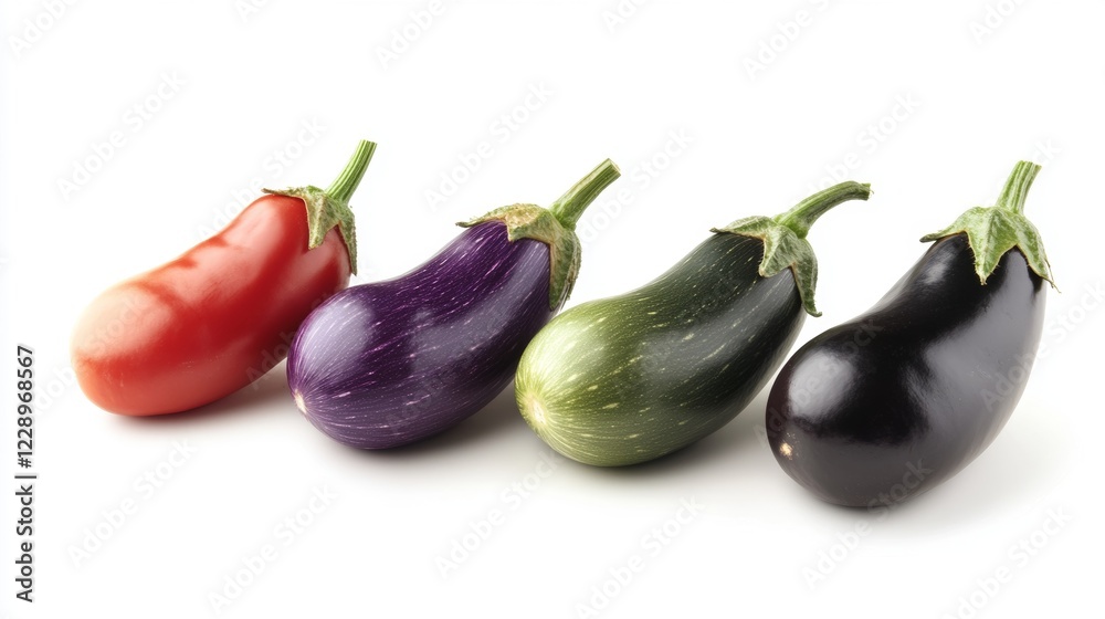 A stunning display of fresh eggplants and tomatoes showcases their vibrant colors. Ideal for culinary themes, health food, and organic farming. A stunning display of fresh eggplants and tomatoes showcases their vibrant colors. Ideal for culinary themes, health food, and organic farming.