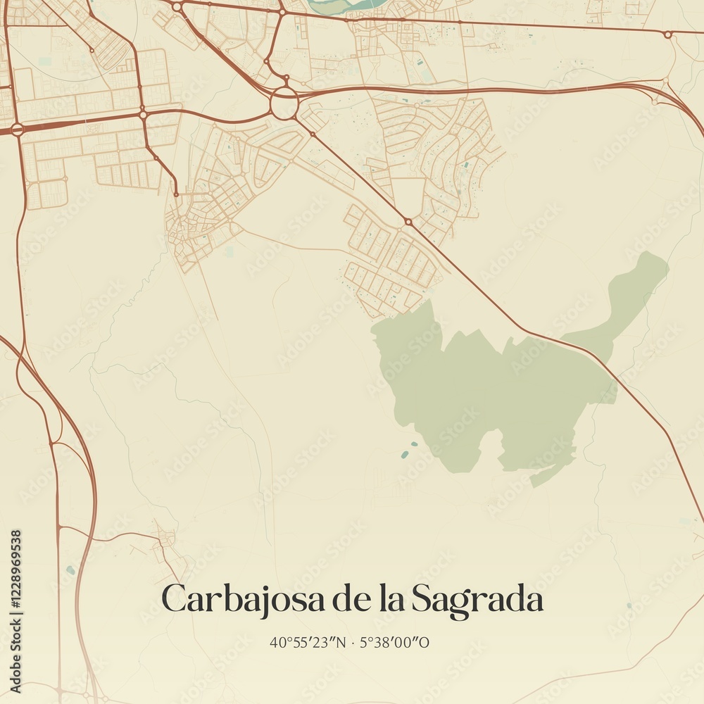 Fototapeta premium Retro Spanish map of Carbajosa de la Sagrada, Castilla y Le�n. Vintage street map.