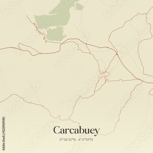 Retro Spanish map of Carcabuey, Andaluc�a. Vintage street map. photo