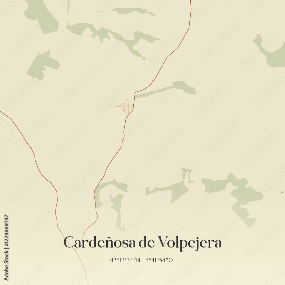 Fototapeta premium Retro Spanish map of Carde�osa de Volpejera, Castilla y Le�n. Vintage street map.