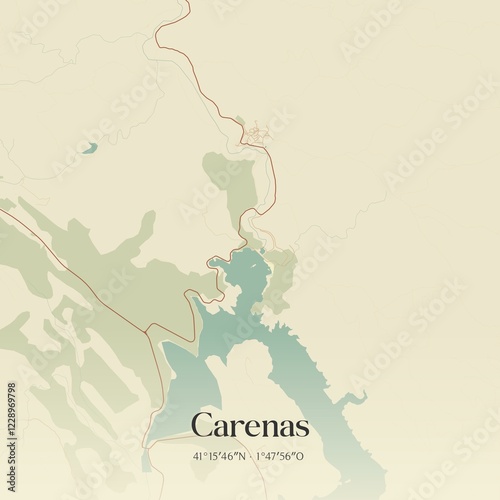 Retro Spanish map of Carenas, Arag�n. Vintage street map.
