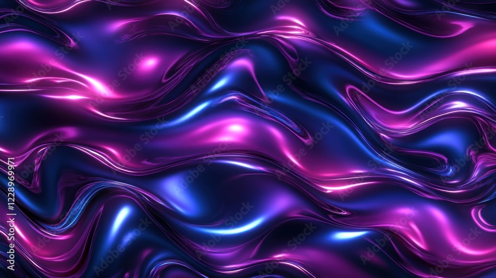 Fototapeta premium An energetic gradient background with deep purple luminous pink and intense blue waves Metallic light streaks and shimmering reflections give it a futuristic vibrant look