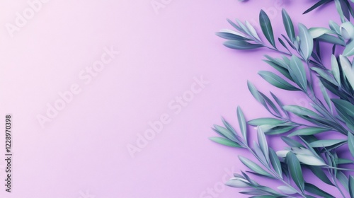 Lavender background with olive branches.