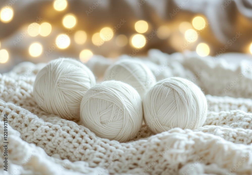 The natural fibers and soft texture of white beige wool yarn are showcased beautifully in this close up. The natural fibers and soft texture of white beige wool yarn are showcased beautifully in this close up.