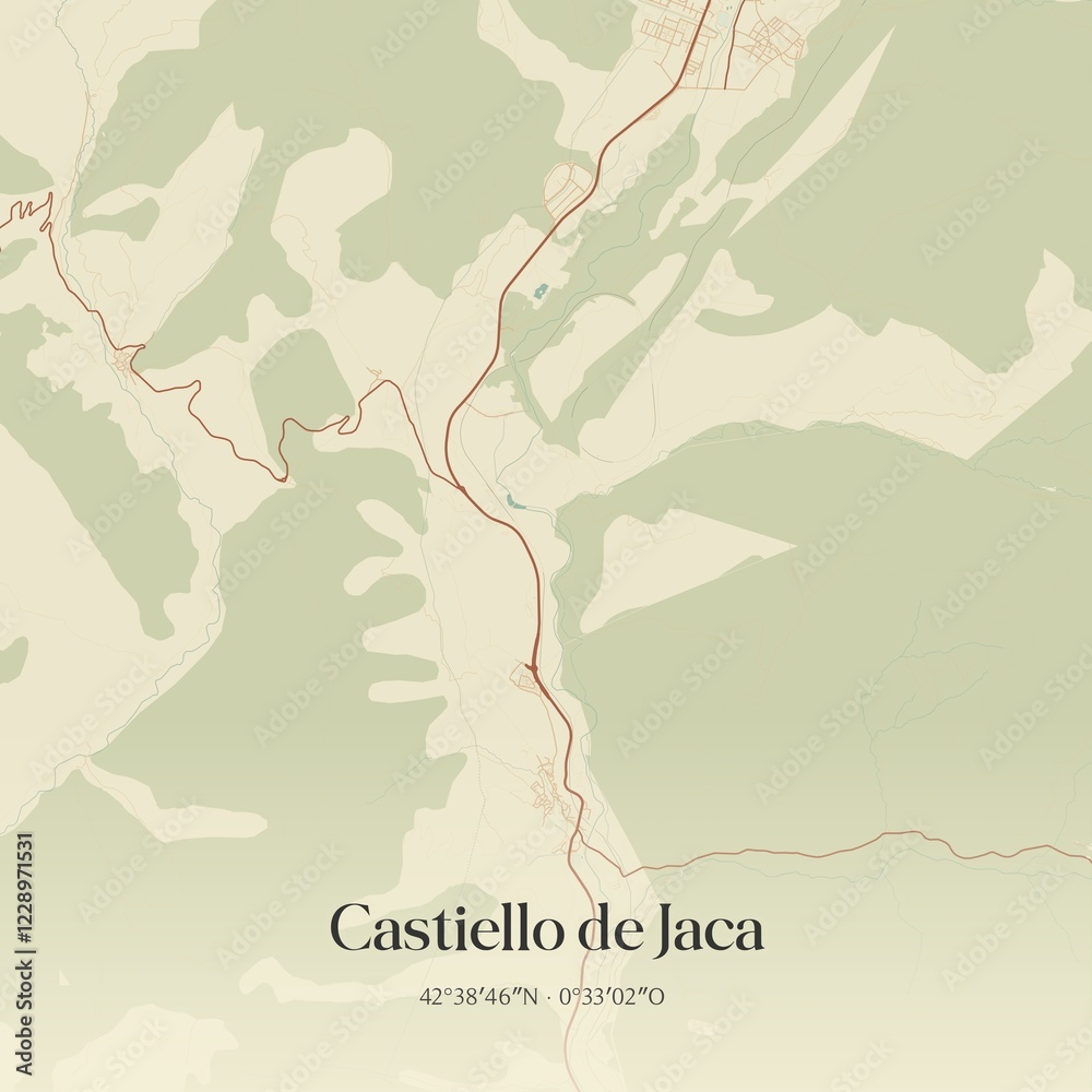 Obraz premium Retro Spanish map of Castiello de Jaca, Arag�n. Vintage street map.