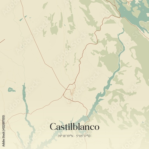 Retro Spanish map of Castilblanco, Extremadura. Vintage street map. photo