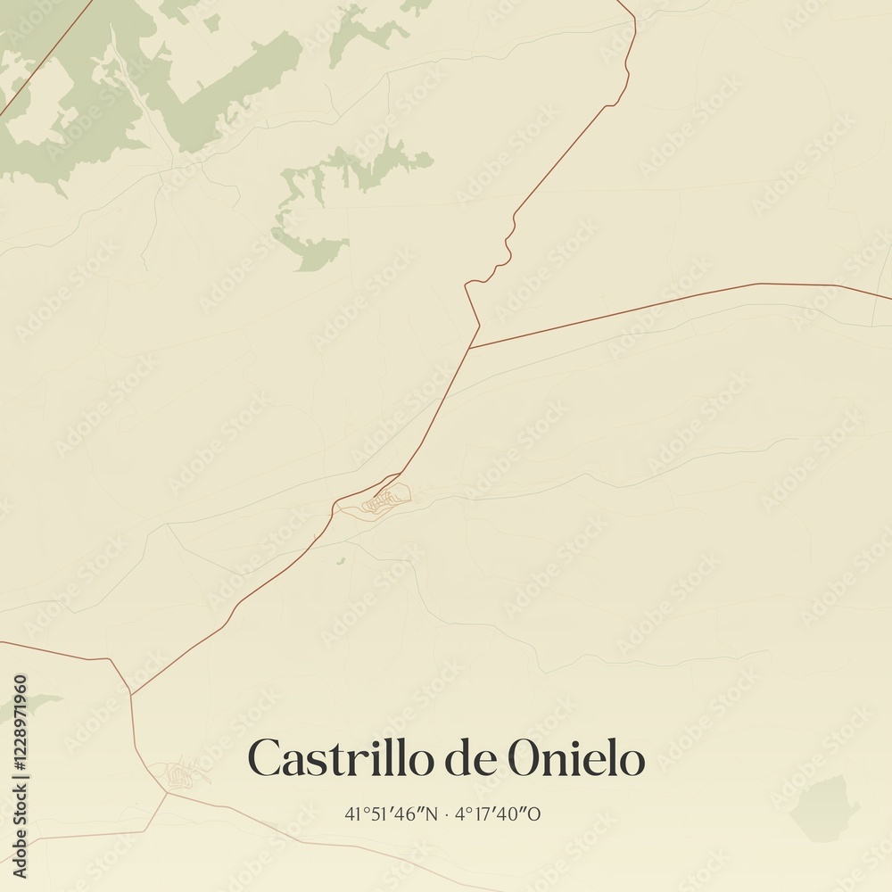Fototapeta premium Retro Spanish map of Castrillo de Onielo, Castilla y Le�n. Vintage street map.
