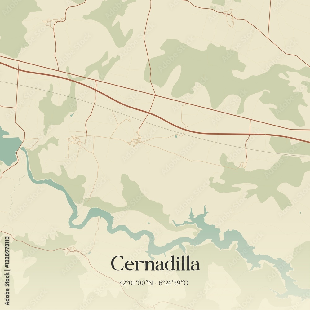 Obraz premium Retro Spanish map of Cernadilla, Castilla y Le�n. Vintage street map.