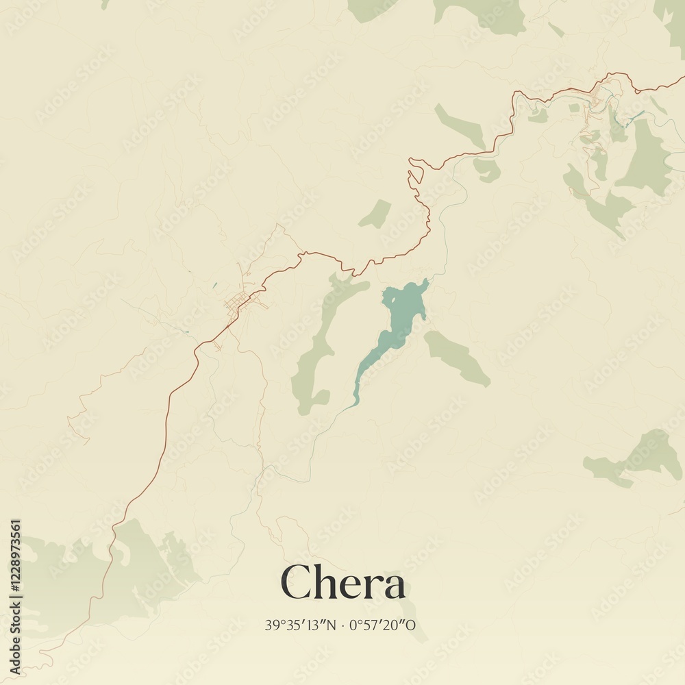 Obraz premium Retro Spanish map of Chera, Comunidad Valenciana. Vintage street map.