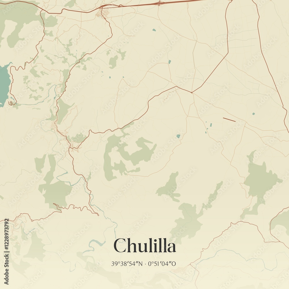 Fototapeta premium Retro Spanish map of Chulilla, Comunidad Valenciana. Vintage street map.