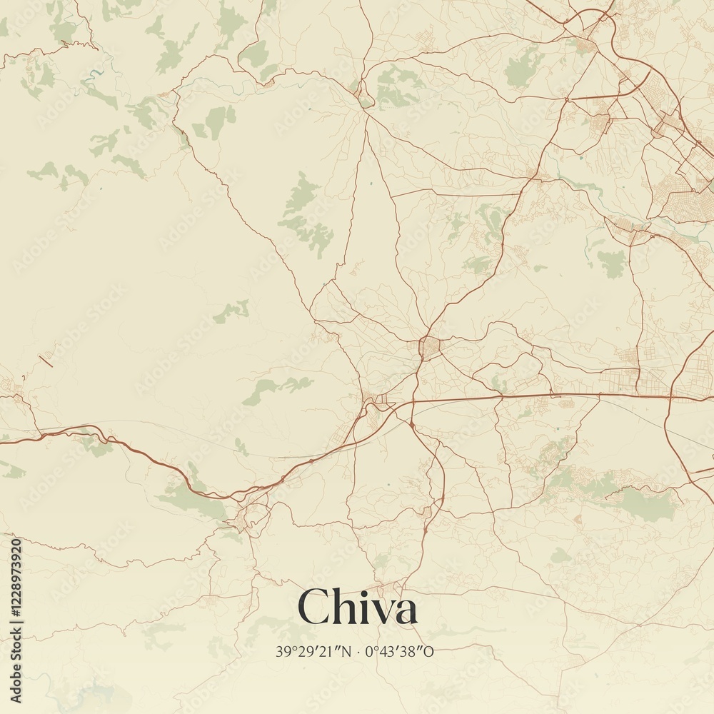 Fototapeta premium Retro Spanish map of Chiva, Comunidad Valenciana. Vintage street map.