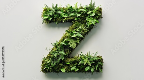 Letter Z made of green moss and ferns.
