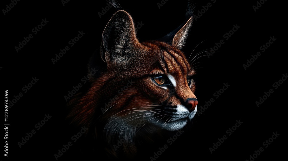 Obraz premium Close-up portrait of a lynx against a black background.