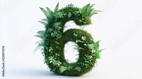 Number six made of green grass and plants.