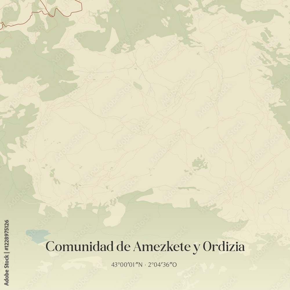 Obraz premium Retro Spanish map of Comunidad de Amezkete y Ordizia, Pa�s Vasco. Vintage street map.