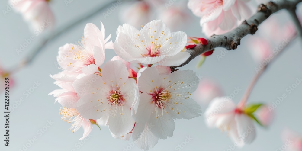 Obraz premium Macro Shot of Cherry Blossom Displaying Delicate Petals and Soft Texture in Springtime Beauty.