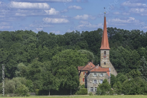 Church of Saint Giles and vicarage from 1734, Beerbach, Middle Franconia, Bavaria, Germany, Europe