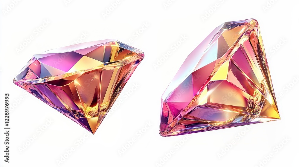 Colorful Gemstone Diamonds with Brilliant Facets and Light Reflection Colorful Gemstone Diamonds with Brilliant Facets and Light Reflection