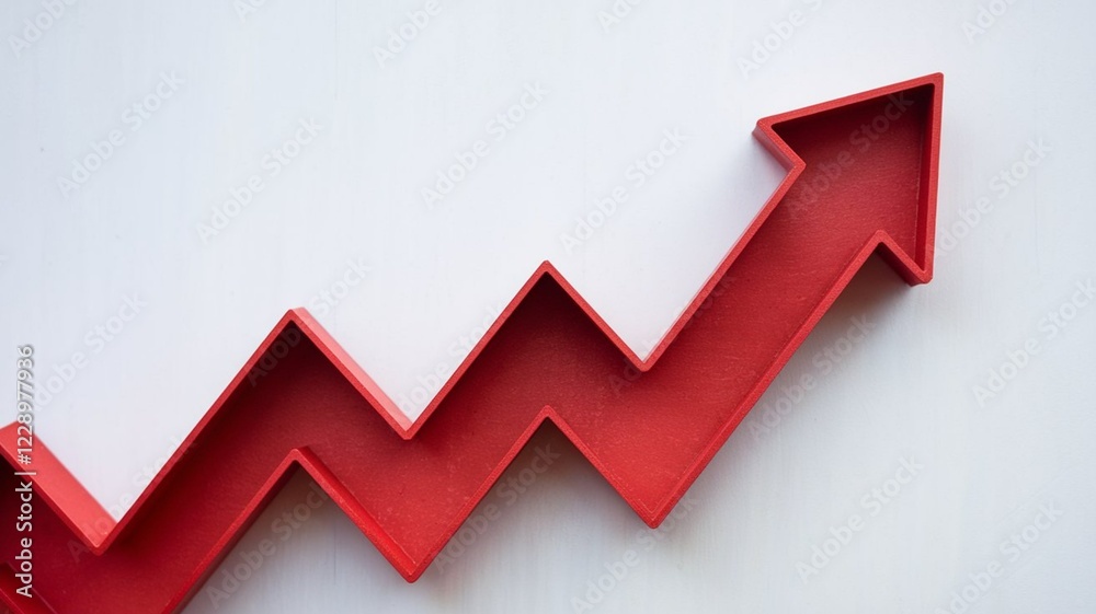 Dynamic Red Upward Arrow Displaying Growth Trends in Business Modern Office Environment Close-Up Dynamic Red Upward Arrow Displaying Growth Trends in Business Modern Office Environment Close-Up