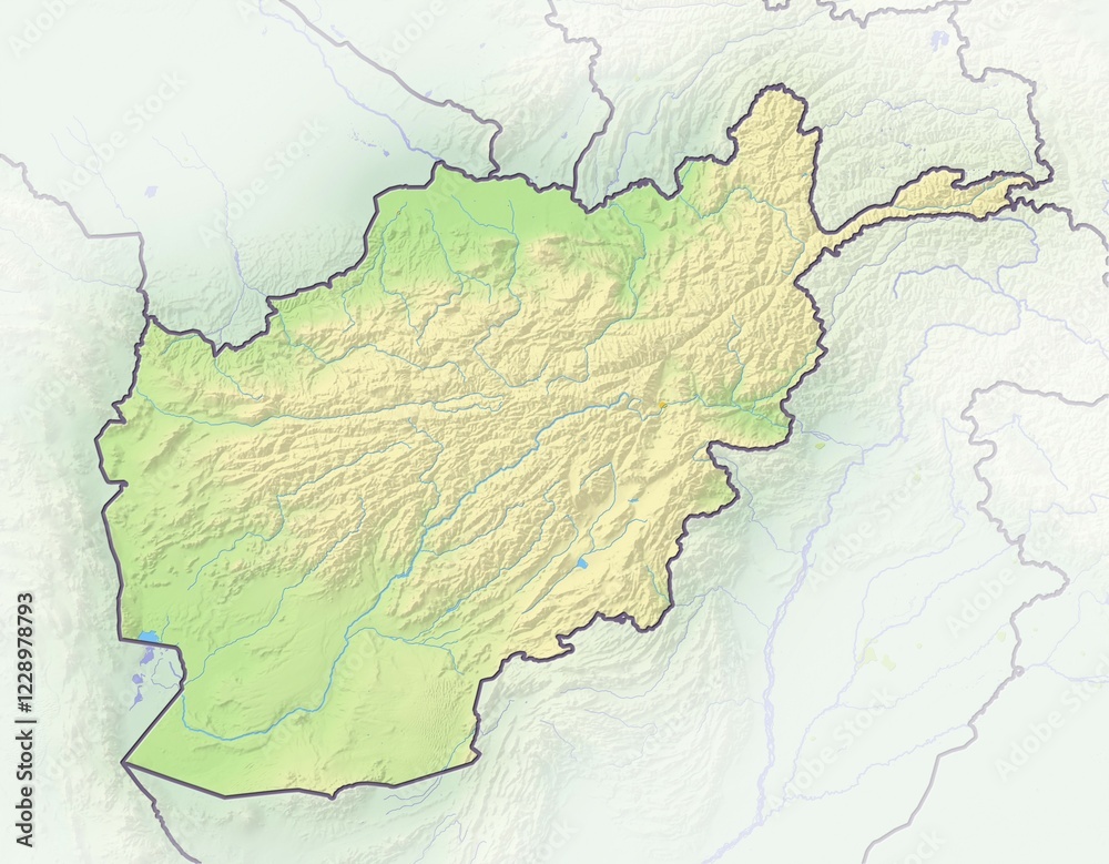Obraz premium Afghanistan, shaded relief map, Asia