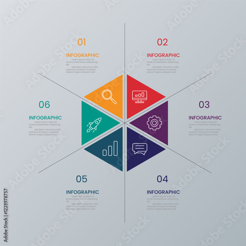 Modern hexagon shape infographic vector with 6 step icons