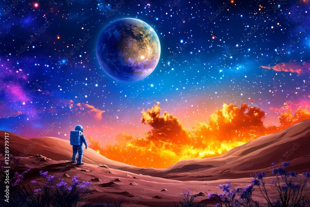 An astronaut on a distant planet with stars in the background. Generative AI An astronaut on a distant planet with stars in the background. Generative AI