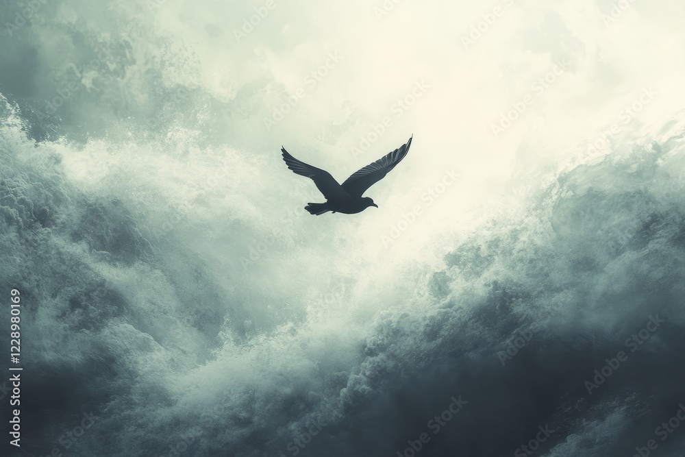 A bird is flying in the sky. The sky is cloudy and the bird is flying high. The bird is black in color A bird is flying in the sky. The sky is cloudy and the bird is flying high. The bird is black in color