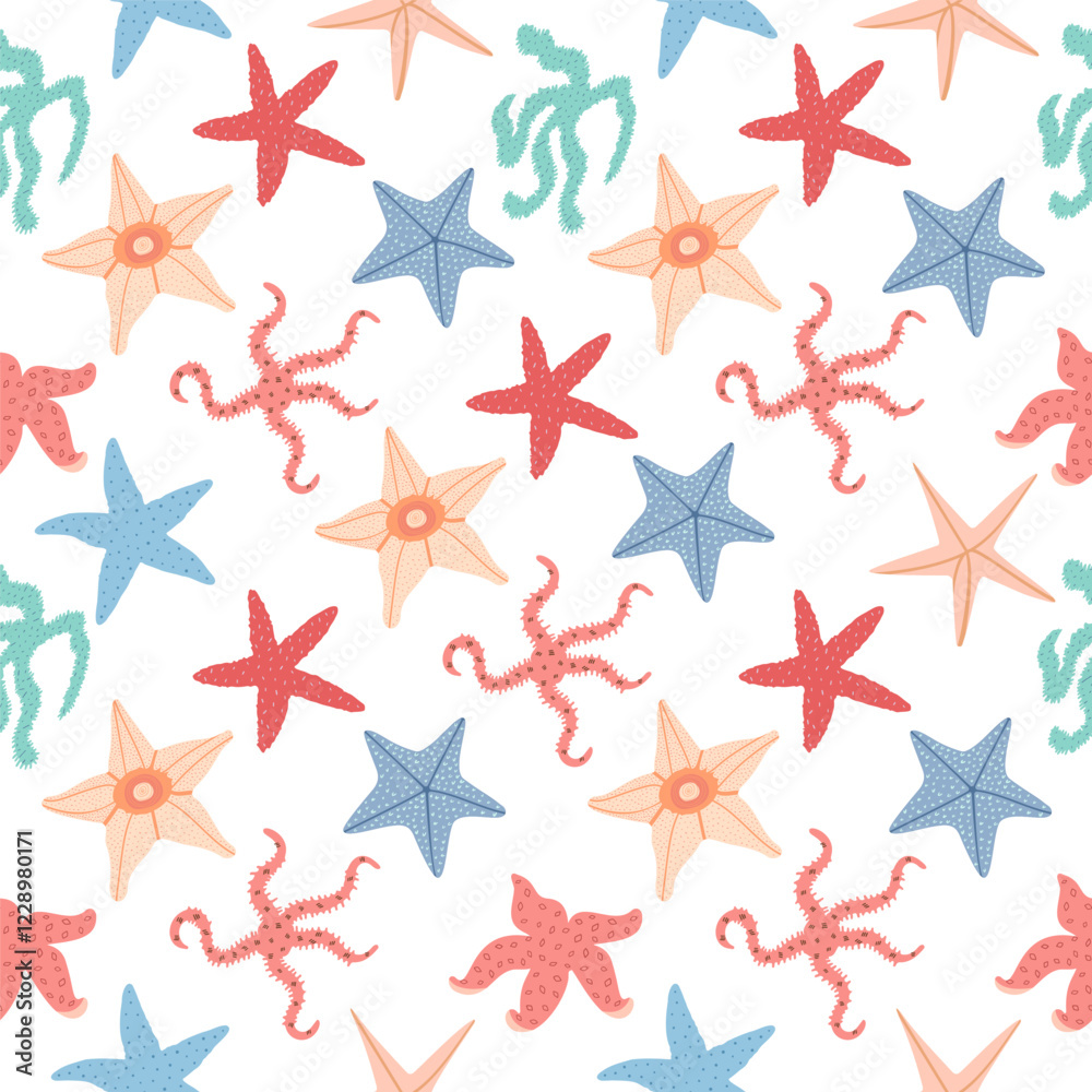 Obraz premium Starfish seamless pattern. Trendy pattern of starfish for wrapping paper, wallpaper, stickers, notebook cover.