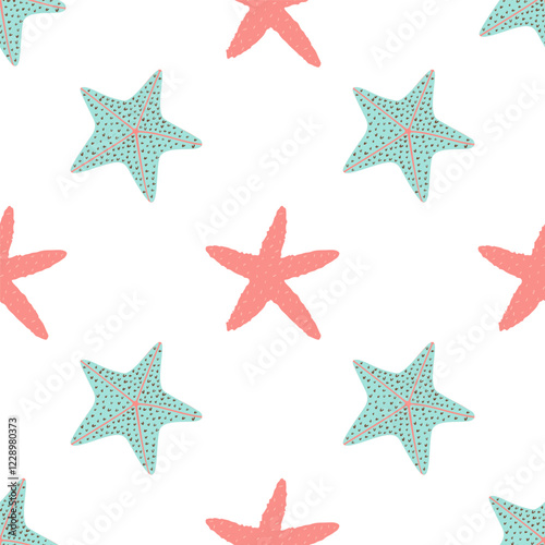 Starfish seamless pattern. Trendy pattern of starfish for wrapping paper, wallpaper, stickers, notebook cover.