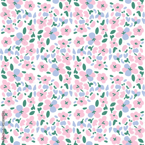 Trendy seamless floral ditsy pattern. Fabric design with simple flowers. Vector cute repeated pattern for baby fabric, wallpaper or wrap paper