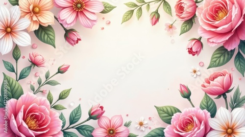 Wallpaper Mural A Delicate Floral Frame Featuring Soft Pink and White Blossoms, Perfect for Elegant Invitations or Romantic Announcements Torontodigital.ca