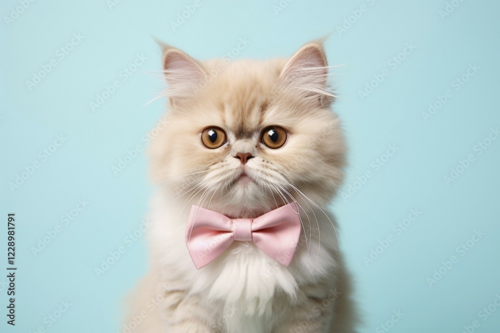 Cute Persian cat with bowtie on blue background. KI generiert, generiert AI generated Cute Persian cat with bowtie on blue background. KI generiert, generiert AI generated