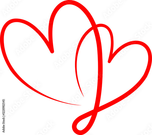 Two red hearts united. Hand drawn heart icon. Vector illustration.