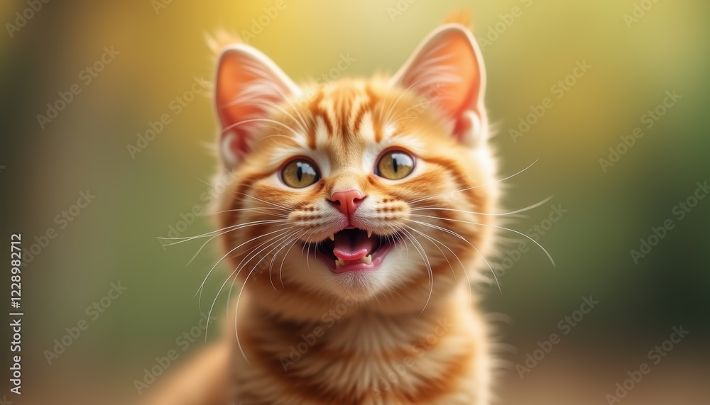 Funny smiling cat with a cute expression, Red background highlights the animal's charm. Funny smiling cat with a cute expression, Red background highlights the animal's charm.