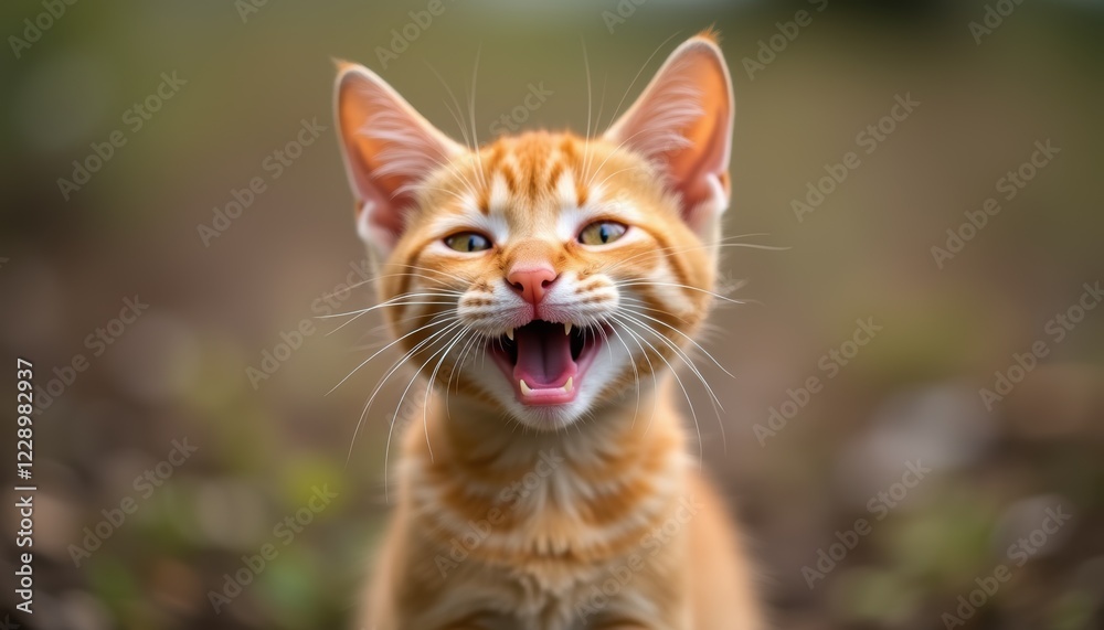 Funny smiling cat with a cute expression, Red background highlights the animal's charm. Funny smiling cat with a cute expression, Red background highlights the animal's charm.