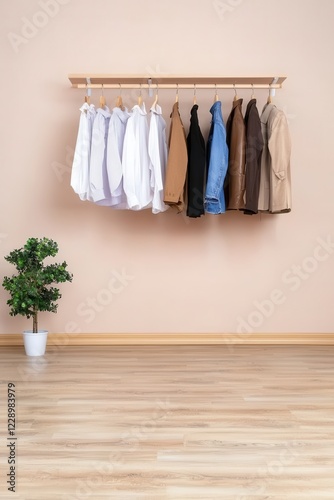 Wallpaper Mural A stylish arrangement of clothing on a rack with a plant. Torontodigital.ca