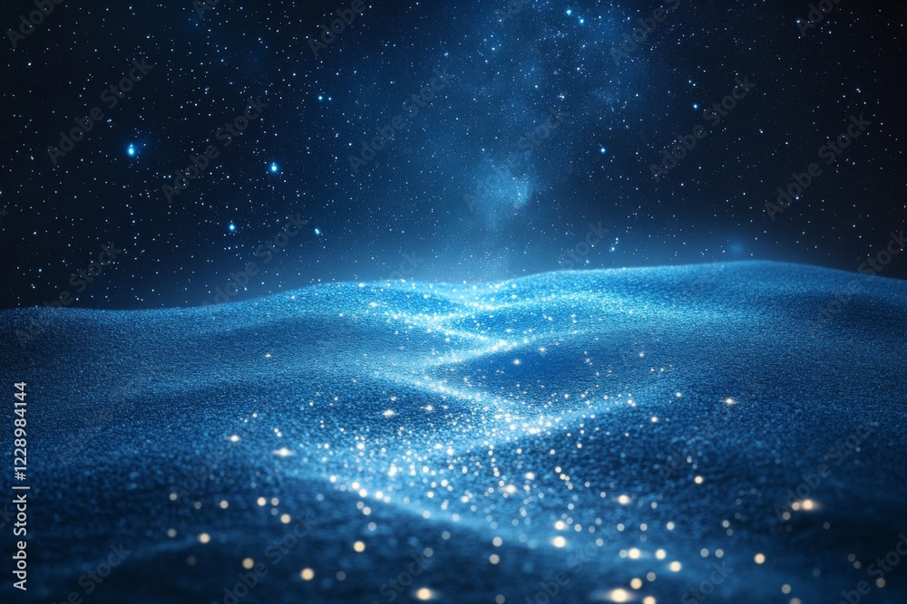 Fototapeta premium Sparkling Blue Night Sky Glittering Galaxy Landscape