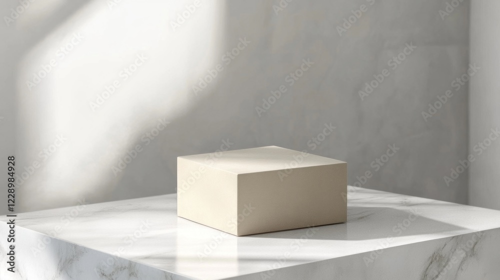 Minimalist Product Display with Neutral Tone Cube on Marble Surface Under Soft Light Minimalist Product Display with Neutral Tone Cube on Marble Surface Under Soft Light