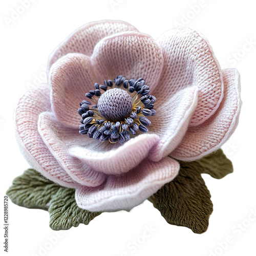 Knitted Flower Anemone in Soft Pink and Lavender, Detailed Crafting Pattern for Textile Lovers photo