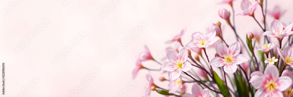 Template with delicate flowers blossom. Aesthetic spring greeting card background Template with delicate flowers blossom. Aesthetic spring greeting card background