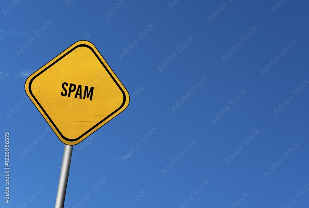 Spam, yellow sign with blue sky Spam, yellow sign with blue sky
