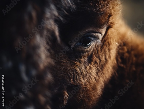 Wallpaper Mural Close-up of a young bison's eye and face, showcasing its dark fur and expressive gaze. Torontodigital.ca